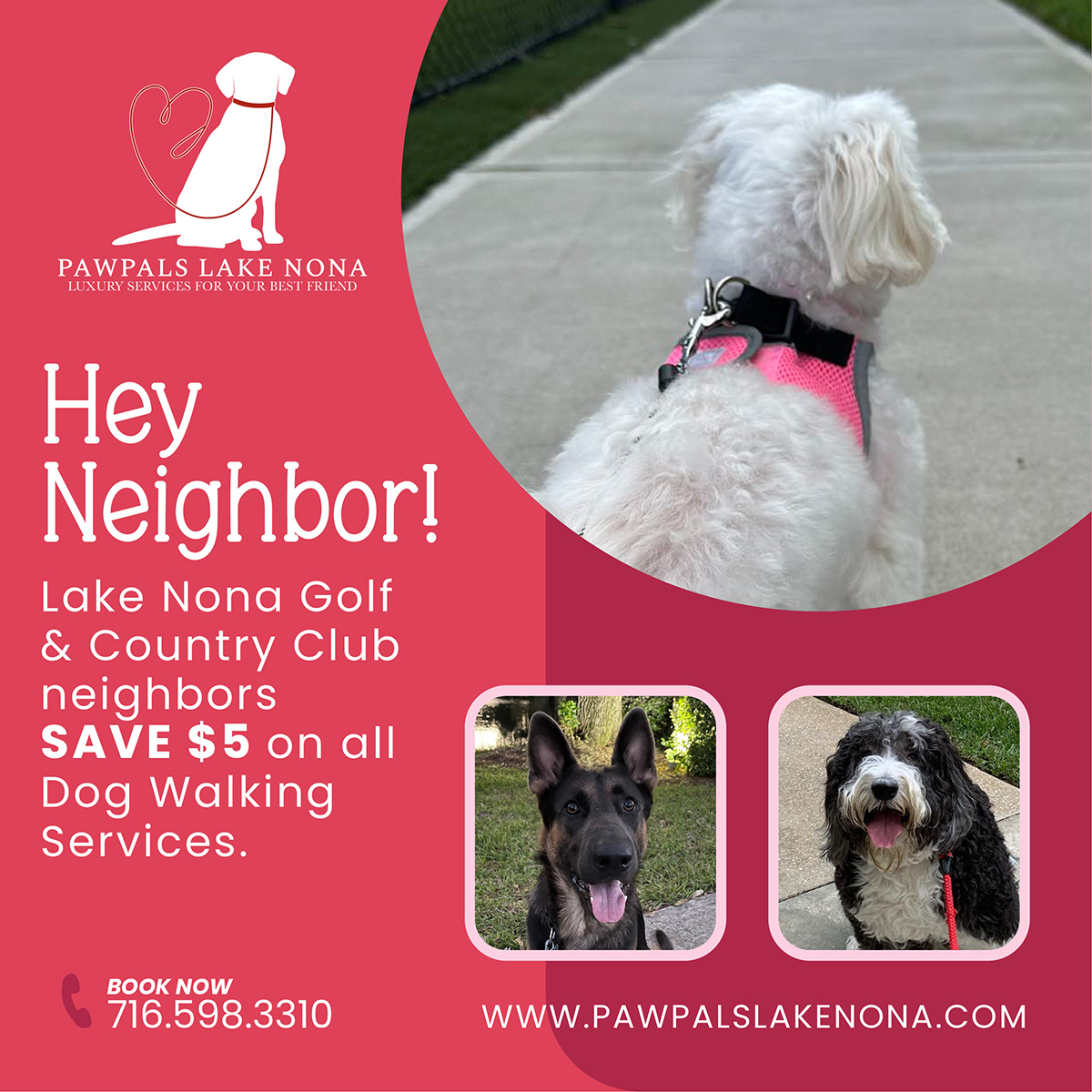 Are you a Lake Nona Golf & Country Club neighbor? Then SAVE $5 on any dog walking service!