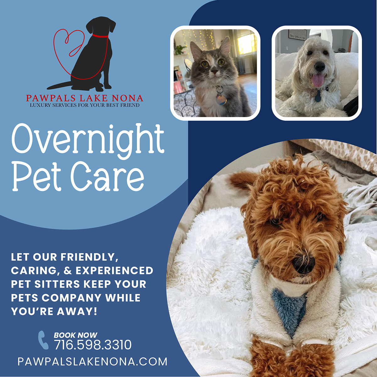 Let PawPals Lake Nona provide overnight pet care while you're away.